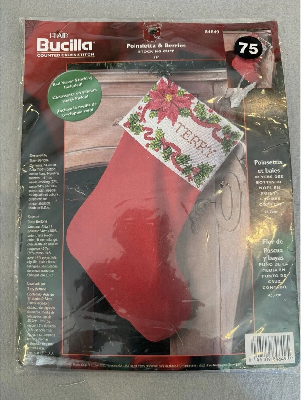 Vtg Bucilla Counted Cross Stitch Christmas Velvet Stocking Kit New Sealed
